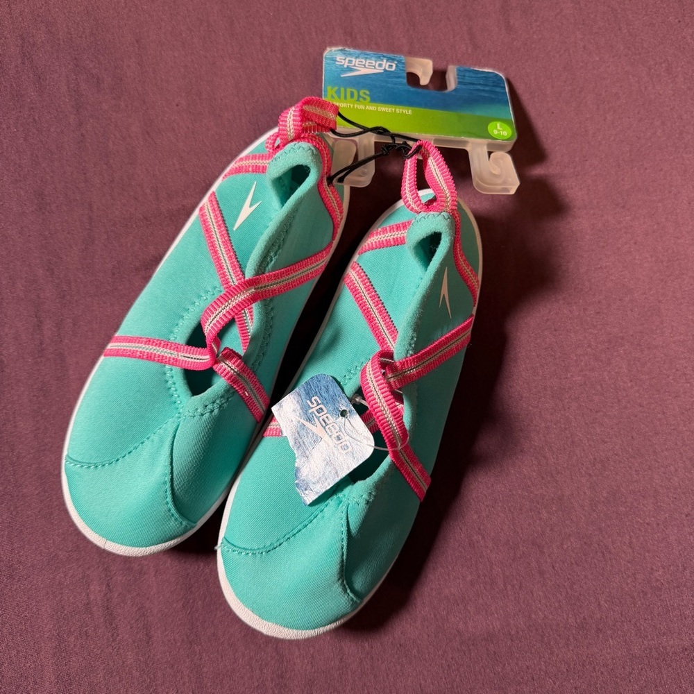 Speedo Toddler Girls' Mary Jane Water Shoes Turquoise/Pink - Size L (9/10) - NWT